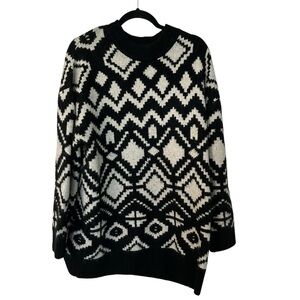 H&M Women’s Long Sleeve Black & Cream Crewneck Wool Blend Aztec Tunic Sz L GUC